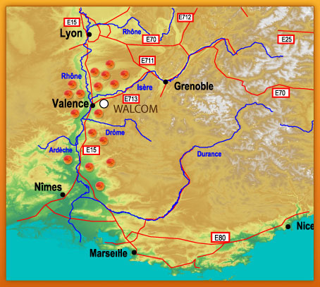 Carte des fruits (abricots) sur la région Rhône-Alpes