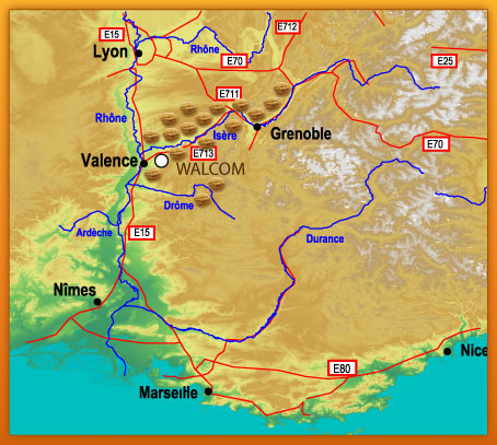 Carte des fruits (Noix) sur la région Rhône-Alpes